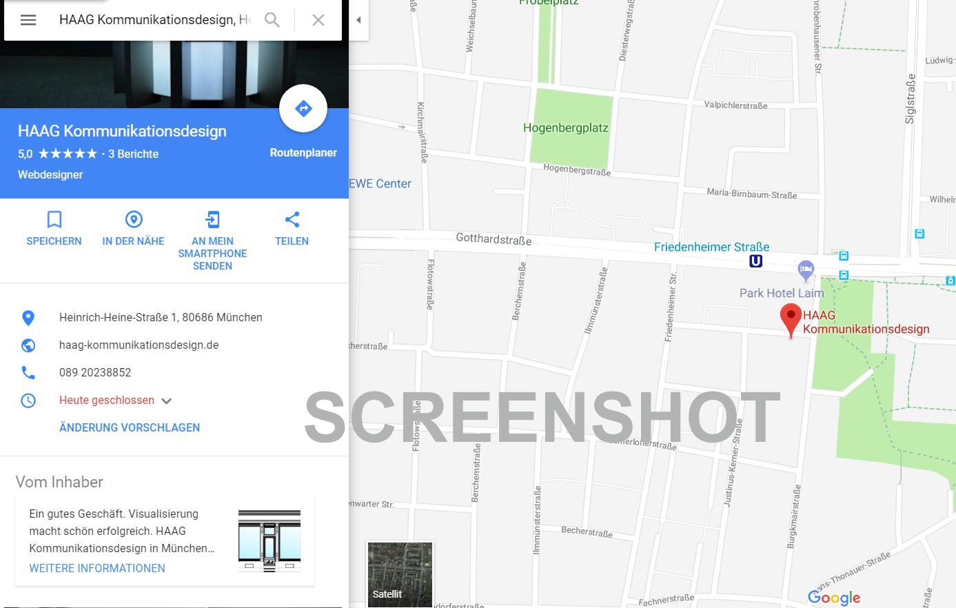 Screenshot Google my business von HAAG Kommunikationsdesign | Webdesign