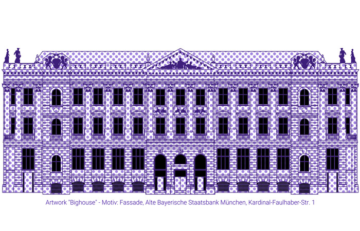 Key Visual, Bighouse-Artwork, Vektorgrafik, Fassade alte bayerische Staatsbank München